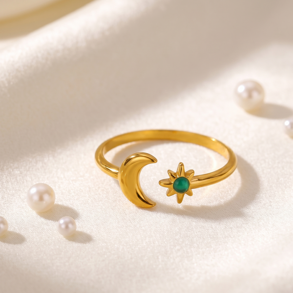 NOORI Moon Star Open Adjustable Ring 18K Gold Plated