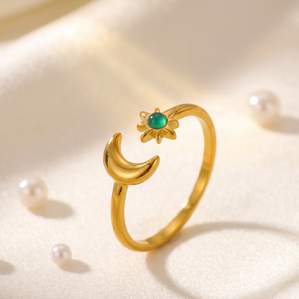 NOORI Moon Star Open Adjustable Ring 18K Gold Plated