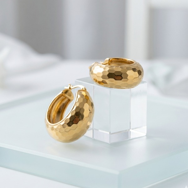 NOORI Hammered Chunky Hoop Earrings 18K Gold Plated
