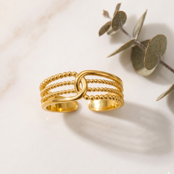NOORI Multi-Layer Beaded Open Ring 18K Gold Plated