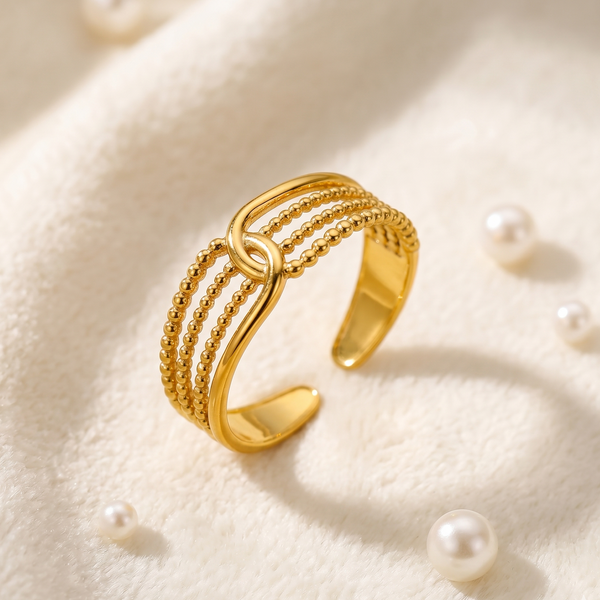 NOORI Multi-Layer Beaded Open Ring 18K Gold Plated