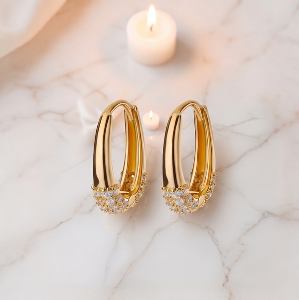 NOORI Oval Zircon Pave Hoop Earrings