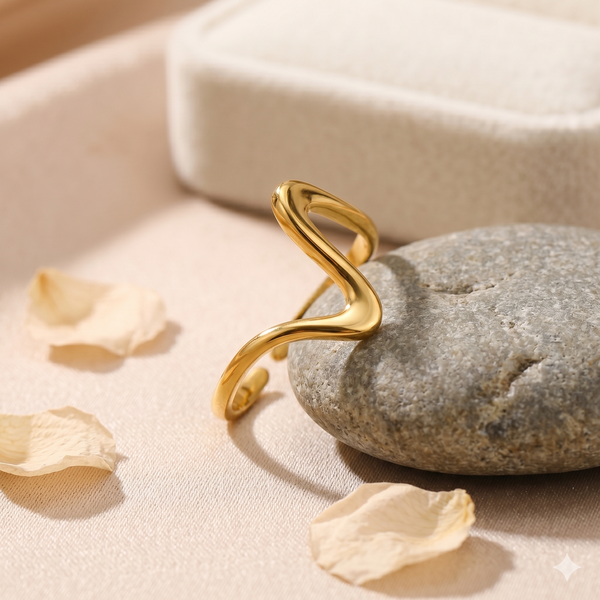 NOORI Wave Geometric Open Adjustable Ring 18K Gold Plated