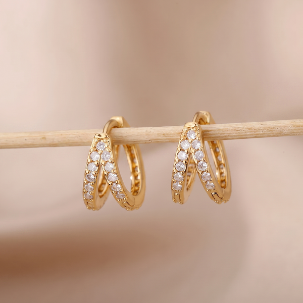 NOORI Triple Layer Zircon Hoop Earrings 18K Gold Plated
