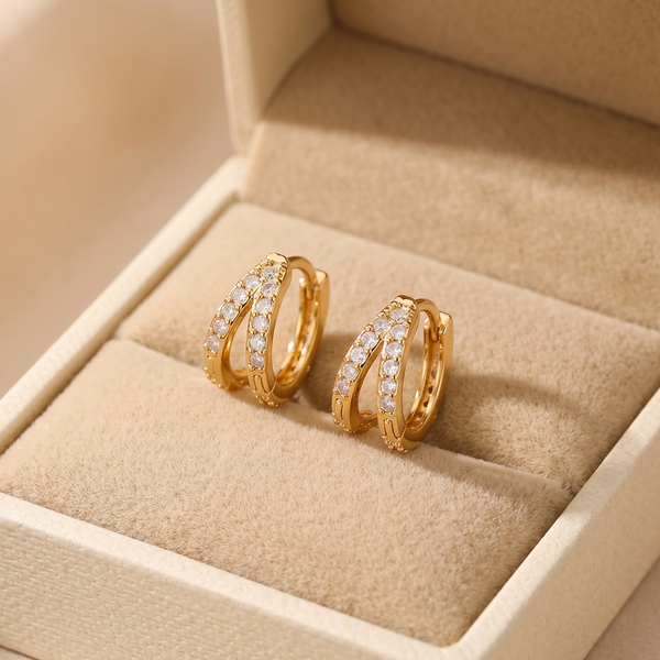 NOORI Triple Layer Zircon Hoop Earrings 18K Gold Plated