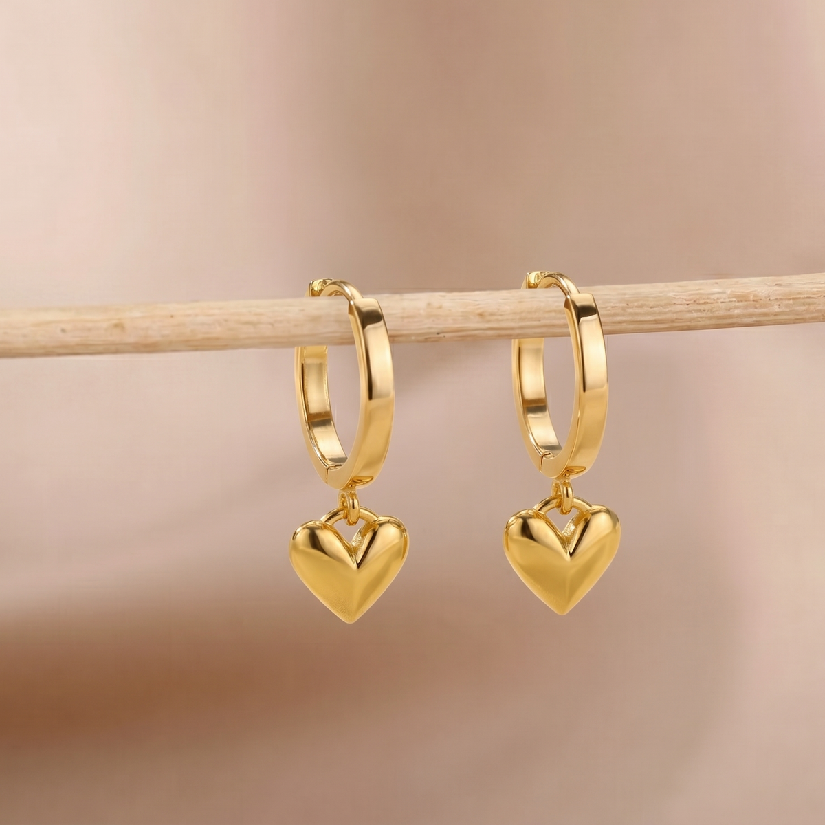 NOORI Heart Charm Drop Hoop Earrings 18K Gold Plated