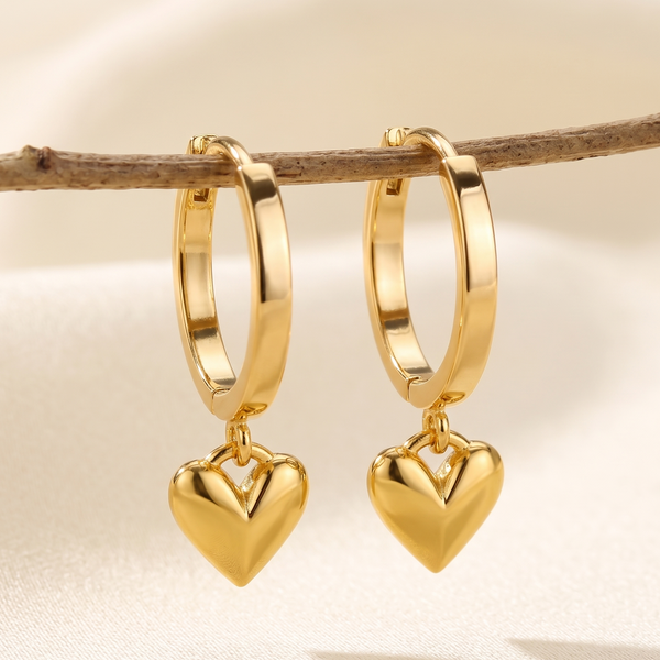 NOORI Heart Charm Drop Hoop Earrings 18K Gold Plated