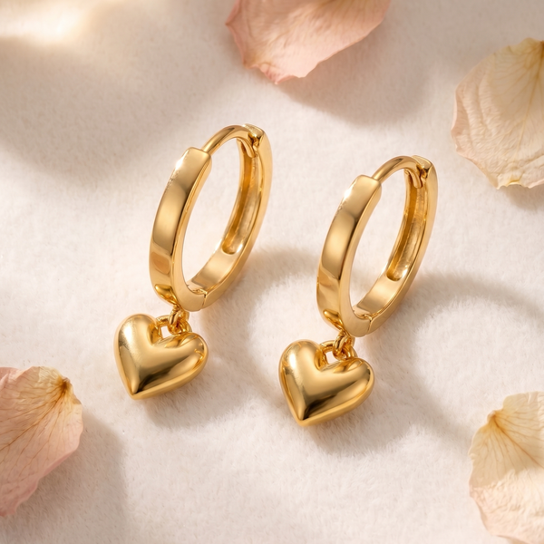 NOORI Heart Charm Drop Hoop Earrings 18K Gold Plated