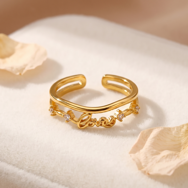NOORI Double Layer Love Script Zircon Ring 18K Gold Plated