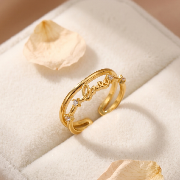 NOORI Double Layer Love Script Zircon Ring 18K Gold Plated