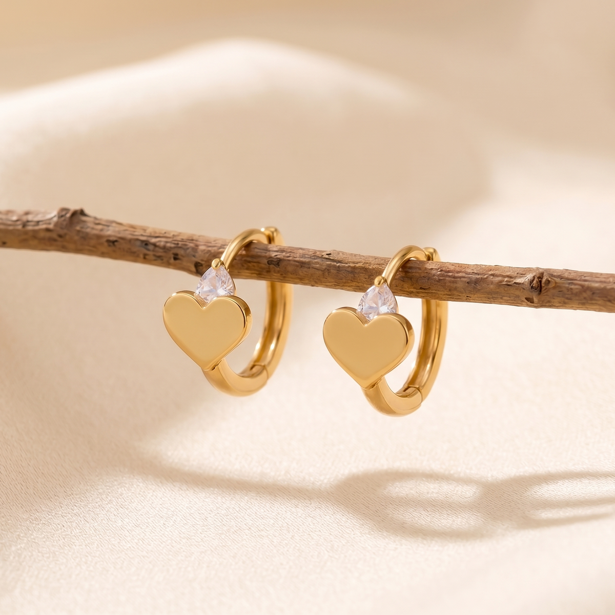 NOORI Heart Zircon Accent Hoop Earrings 18K Gold Plated