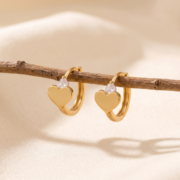 NOORI Heart Zircon Accent Hoop Earrings 18K Gold Plated