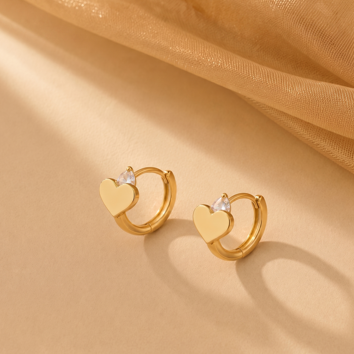 NOORI Heart Zircon Accent Hoop Earrings | 18K Gold Plated