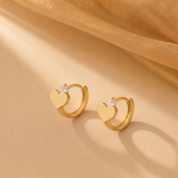 NOORI Heart Zircon Accent Hoop Earrings 18K Gold Plated