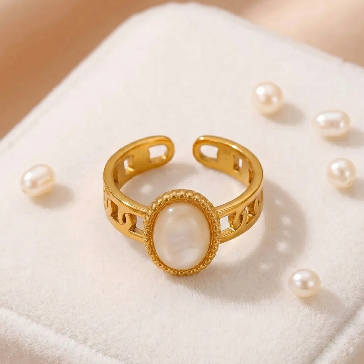 NOORI Oval Opal Stone Open Ring 18K Gold Plated