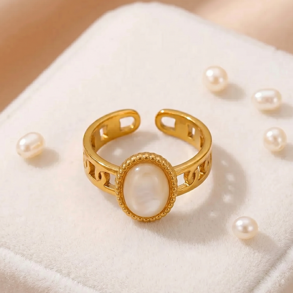 NOORI Oval Opal Stone Open Ring 18K Gold Plated