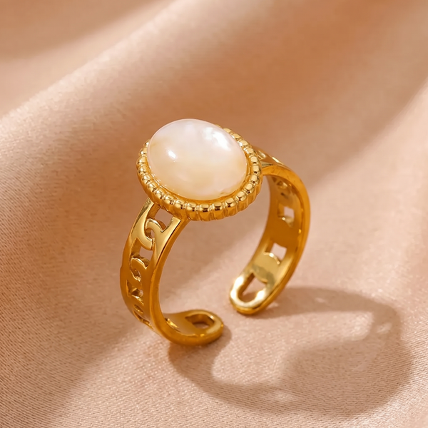 NOORI Oval Opal Stone Open Ring 18K Gold Plated