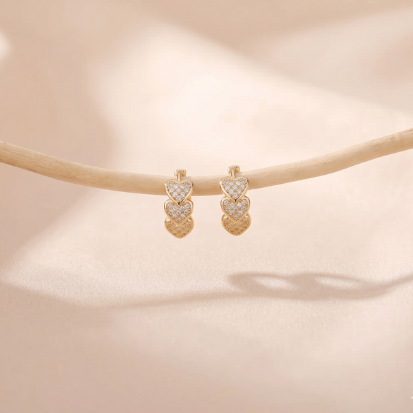 NOORI Triple Heart Zircon Pave Hoop Earrings 18K Gold Plated
