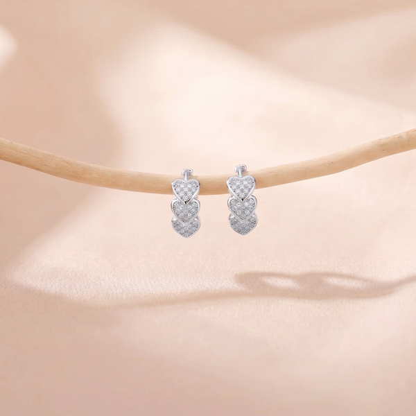NOORI Triple Heart Zircon Pave Hoop Earrings 18K Gold Plated