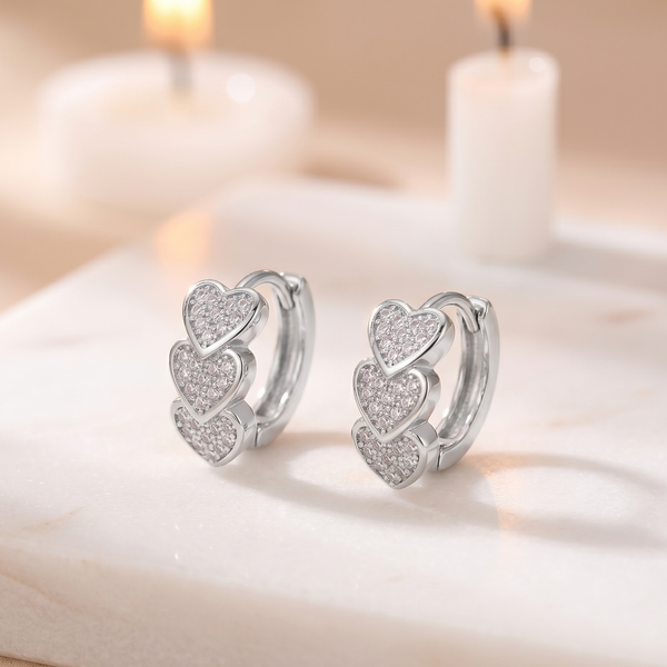 NOORI Triple Heart Zircon Pave Hoop Earrings 18K Gold Plated