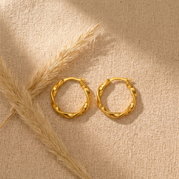 NOORI Twisted Braided Huggie Hoop Earrings 18K Gold Plated