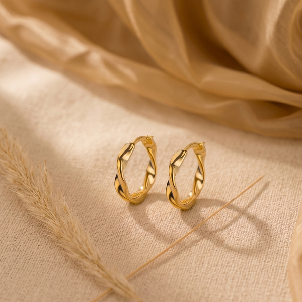 NOORI Twisted Braided Huggie Hoop Earrings 18K Gold Plated