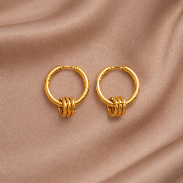 NOORI Triple Ring Pendant Hoop Earrings 18K Gold Plated