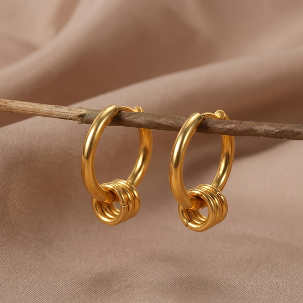 NOORI Triple Earring Pendant Hoop Earrings 18K Gold Plated