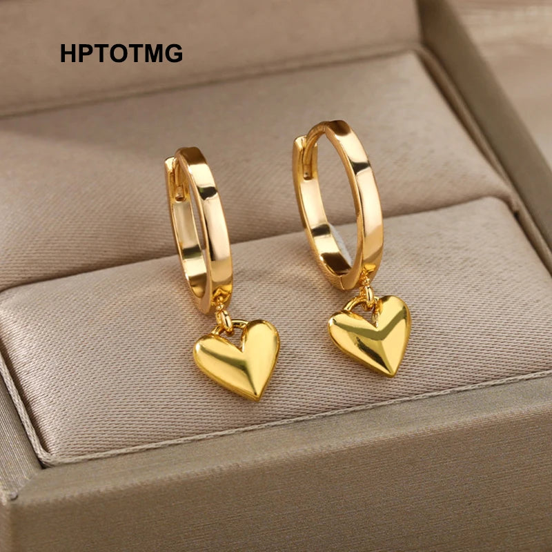 Noori Gold Cora Stainless Steel Gold Plated Heart Hoop Earrings