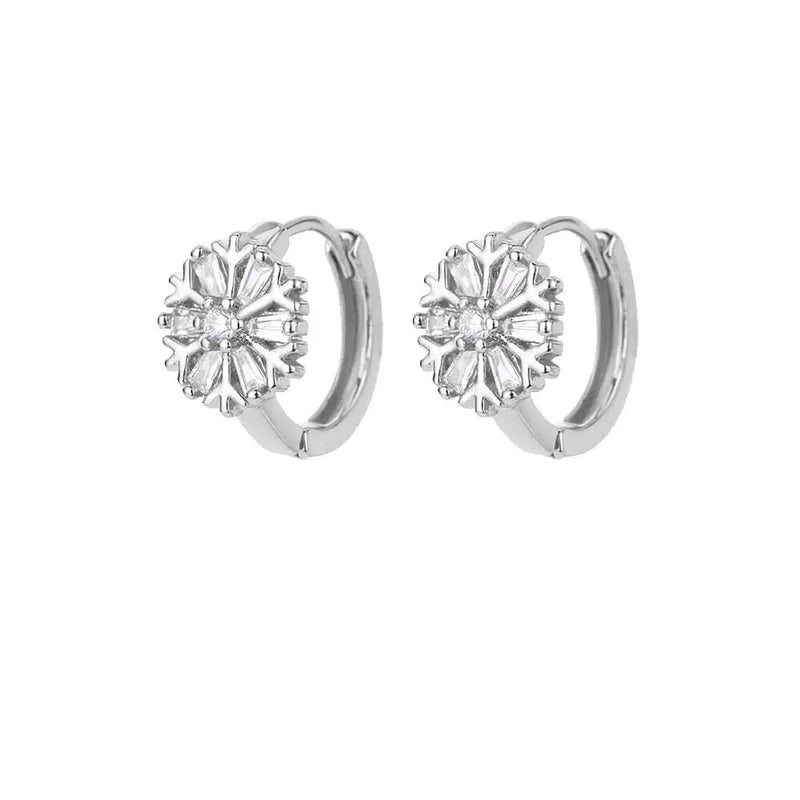 Noori Silver Neve Stainless Steel Gold Plated Zircon Snowflake Hoop Earrings