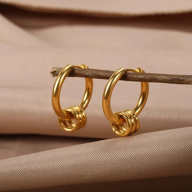 Noori Gold Sage Stainless Steel Gold Plated Geometric C Shape Hoop Earrings
