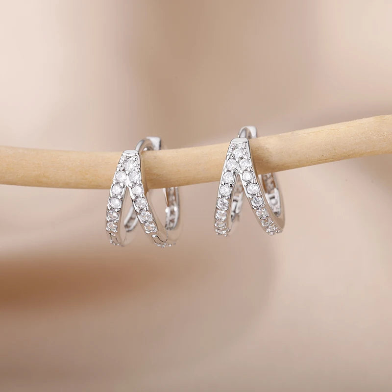 Noori Silver Mila Stainless Steel Gold Plated Tiny Zircon Small Hoop Earrings