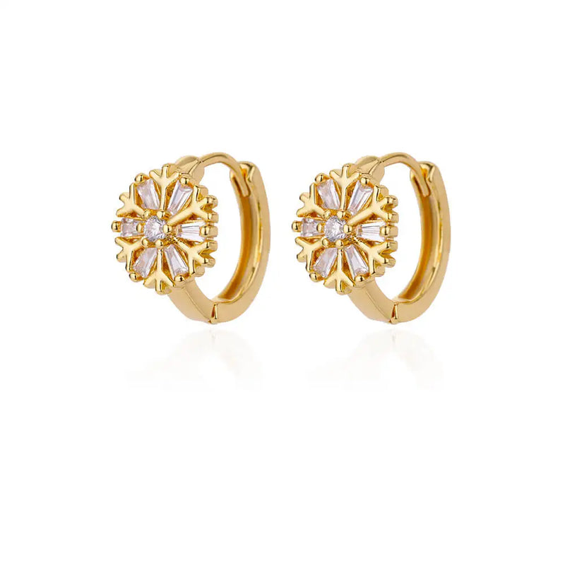 Noori Gold Neve Stainless Steel Gold Plated Zircon Snowflake Hoop Earrings