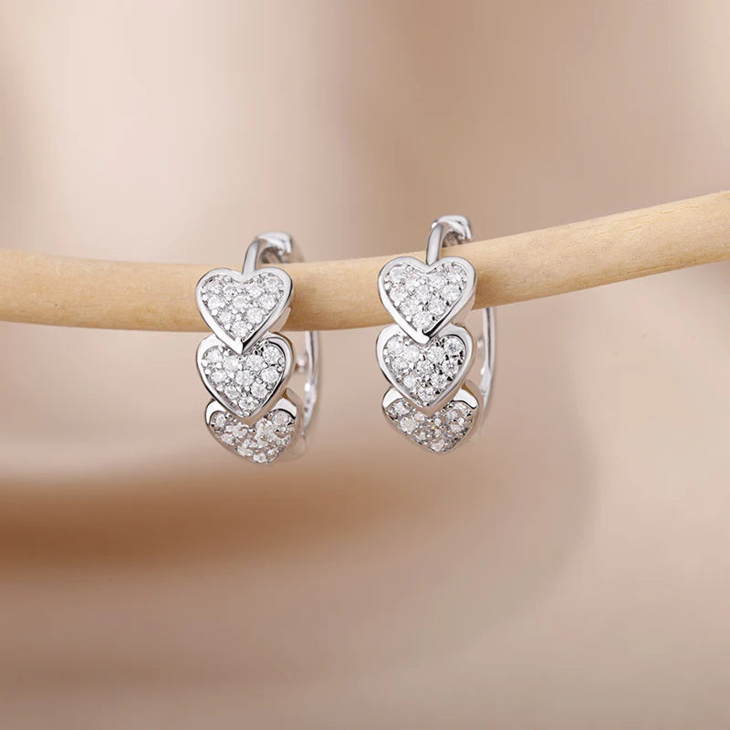 Noori Silver Cora Stainless Steel Gold Plated Heart Hoop Earrings