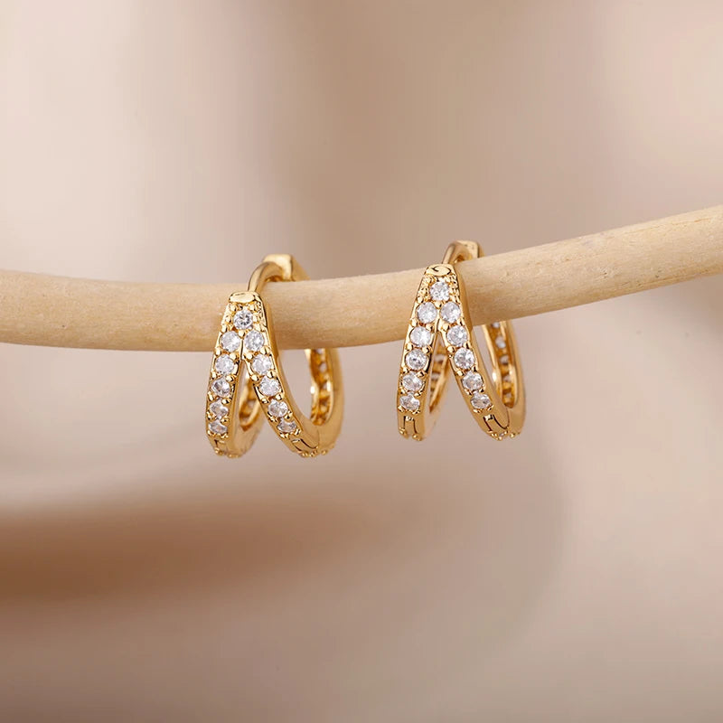 Noori Gold Mila Stainless Steel Gold Plated Tiny Zircon Small Hoop Earrings